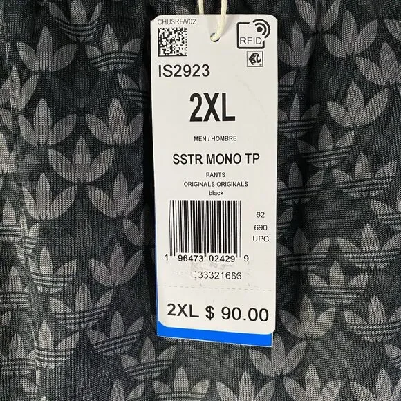 Adidas Originals SSTR MONO TP Pants Mens 2XL XXL Black Gray All Over Print NEW